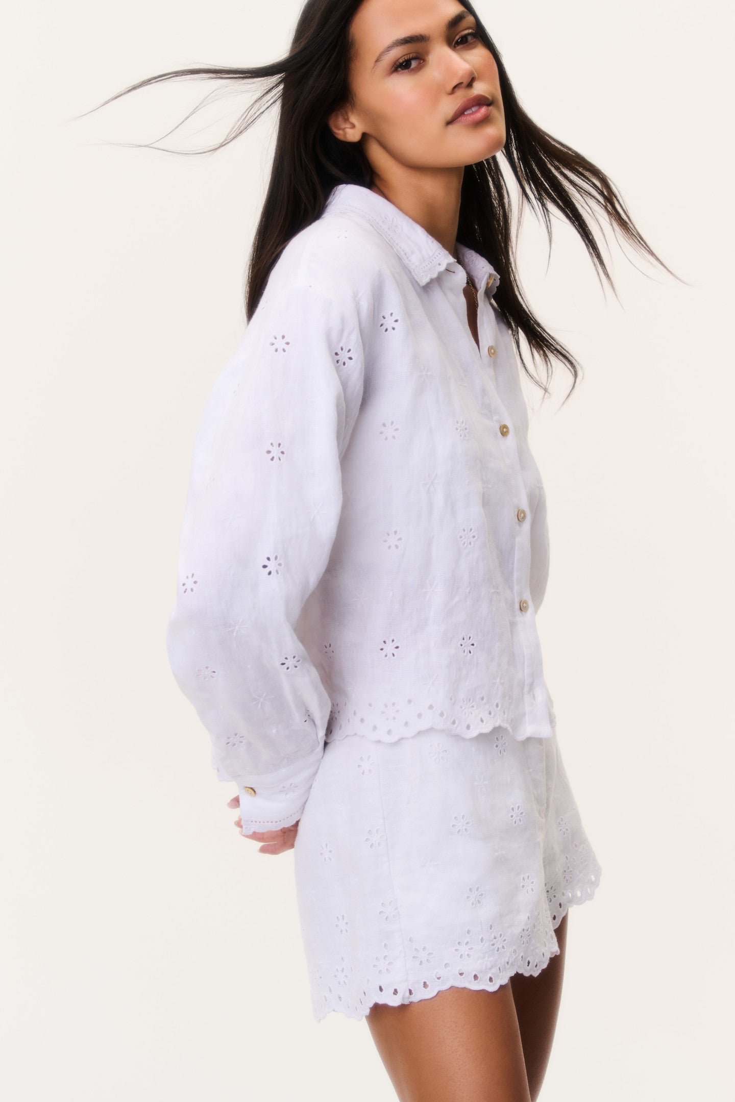 Jodine Eyelet Linen Shorts - Image 3