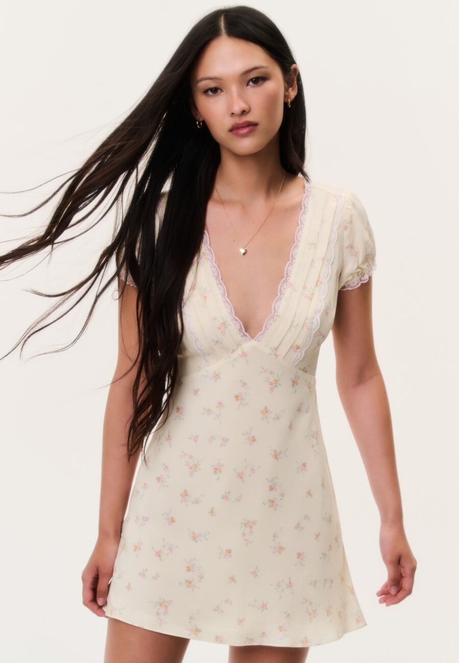 Yasmin Floral Lace-Trimmed Mini Dress